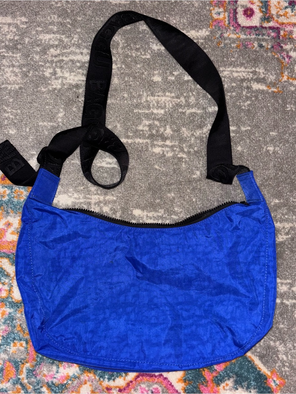 Lapis Medium Crescent Crossbody Bag with Black Strap
